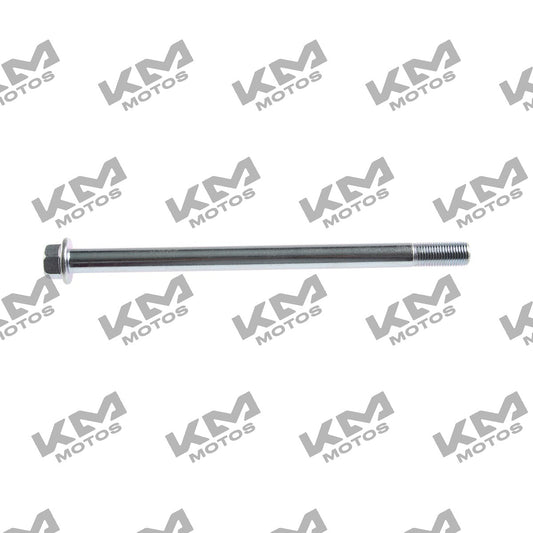 Eje de rueda delantera original Italika FT125 y Forza 125, parte del sistema de ruedas, en color negro con detalles metálicos