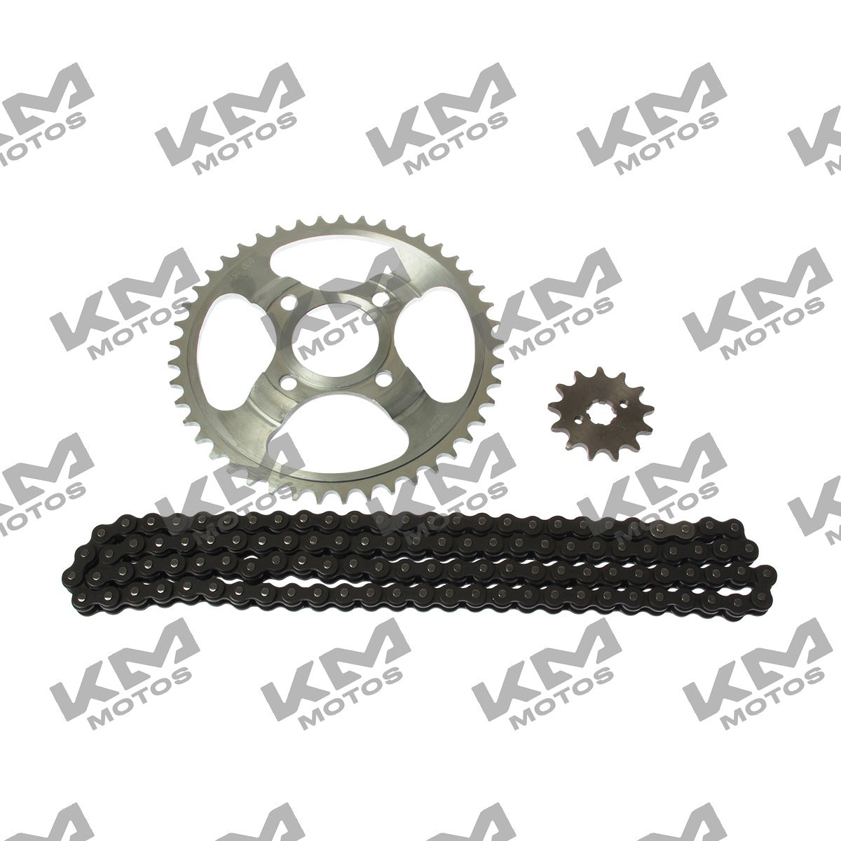 Sistema de tracción Italika DM 150, kit de arrastre original, con componentes visibles en la imagen.