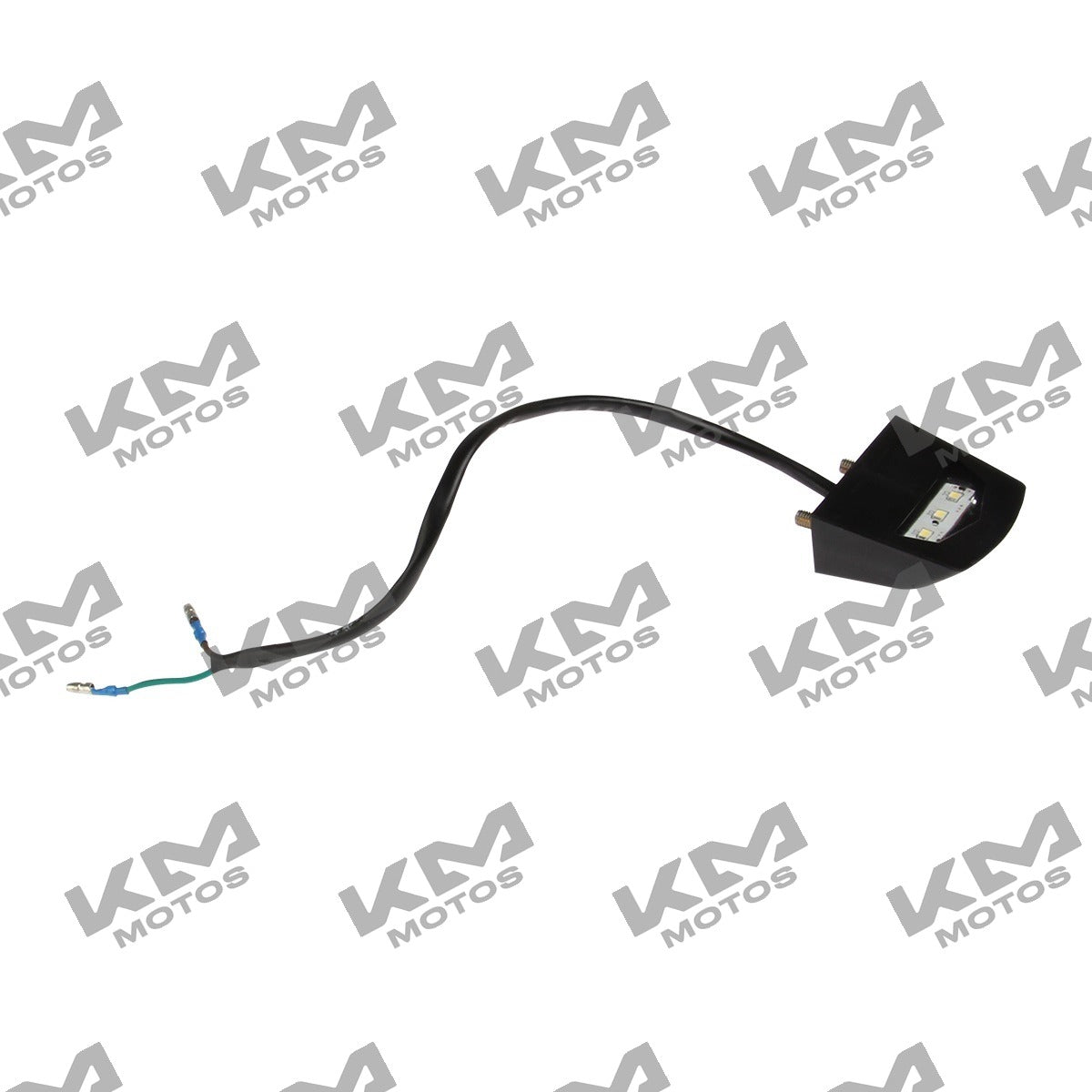 Luz LED para porta placa Fiera 150 Italika, sistema de chasis original, instalada en la motocicleta Italika F09060014.