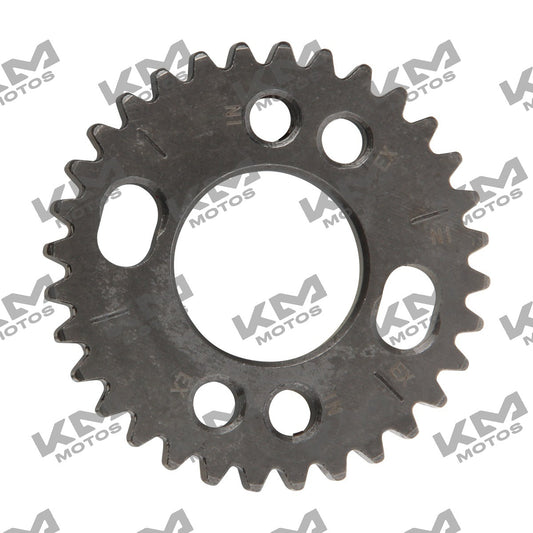 Engranaje de tiempo 32T VORT-X 300 Italika, sistema de motor original, muestra el engranaje metálico en la imagen
