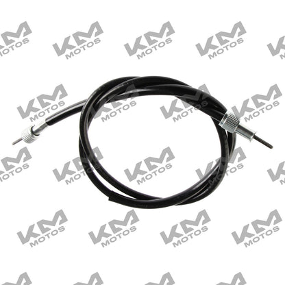 Cable de velocímetro KM Motos Modena 1020mm para velocímetro de motocicleta, con cubierta negra y conexiones metálicas.