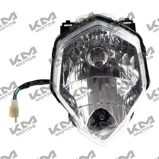 Conjunto de faro Dm150 Italika, sistema eléctrico original, con faro y componentes visibles en la imagen.