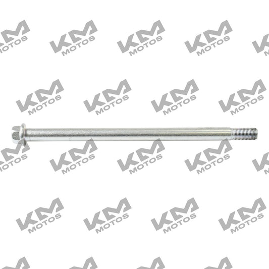 Eje de rueda trasera original de Italika FT150FT150GT para sistema de ruedas, en color metálico.