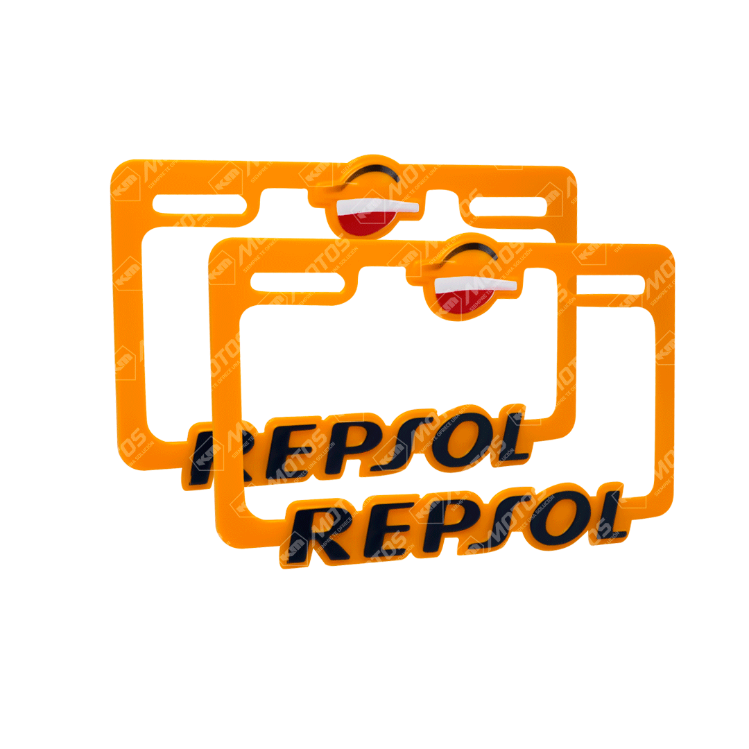 PORTA PLACA P/MOTO + LOGO 3D REPSOL ANARANJADO - KMMOTOSHN
