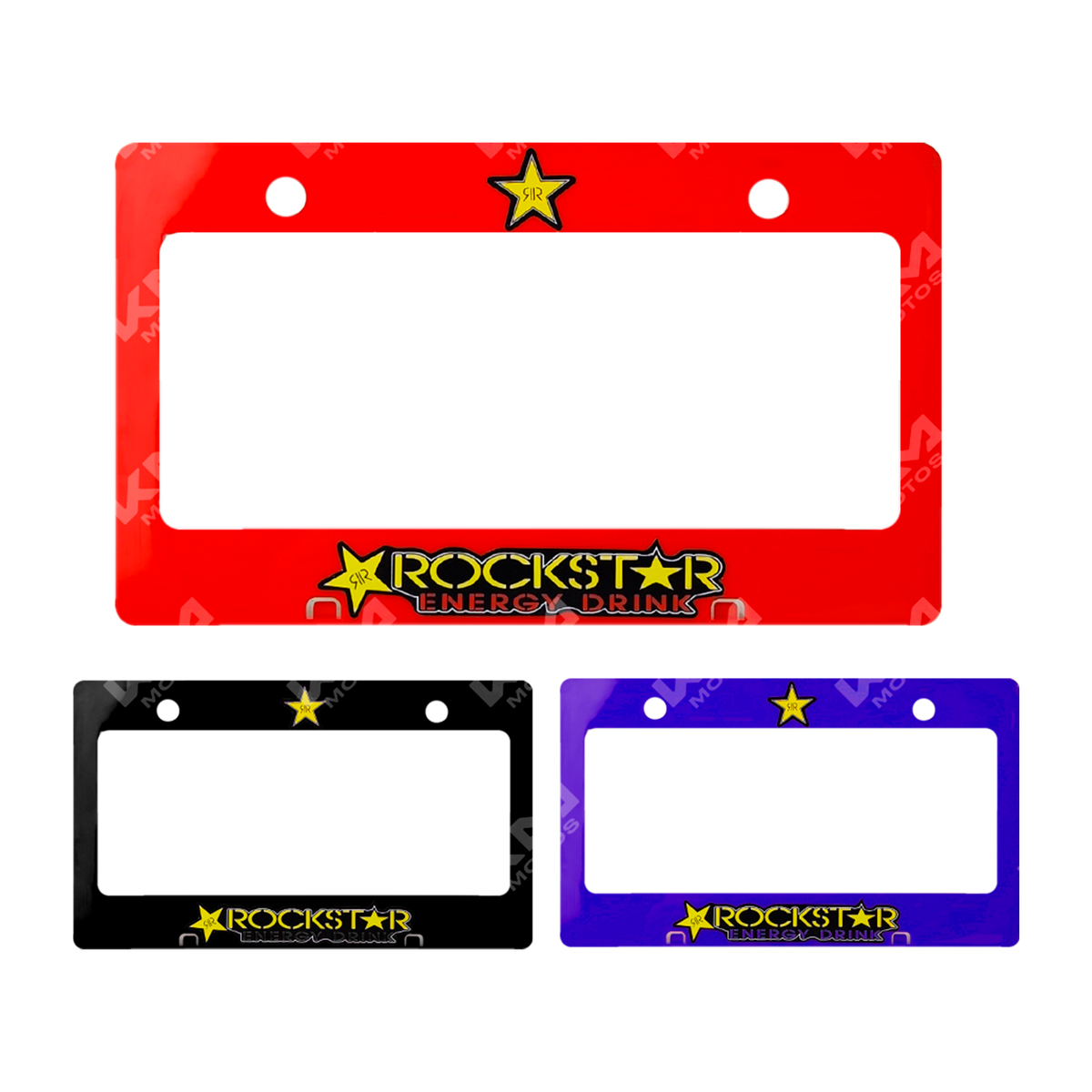 Porta placa de plástico universal KM Motos, color negro, con soporte resistente para motocicletas.