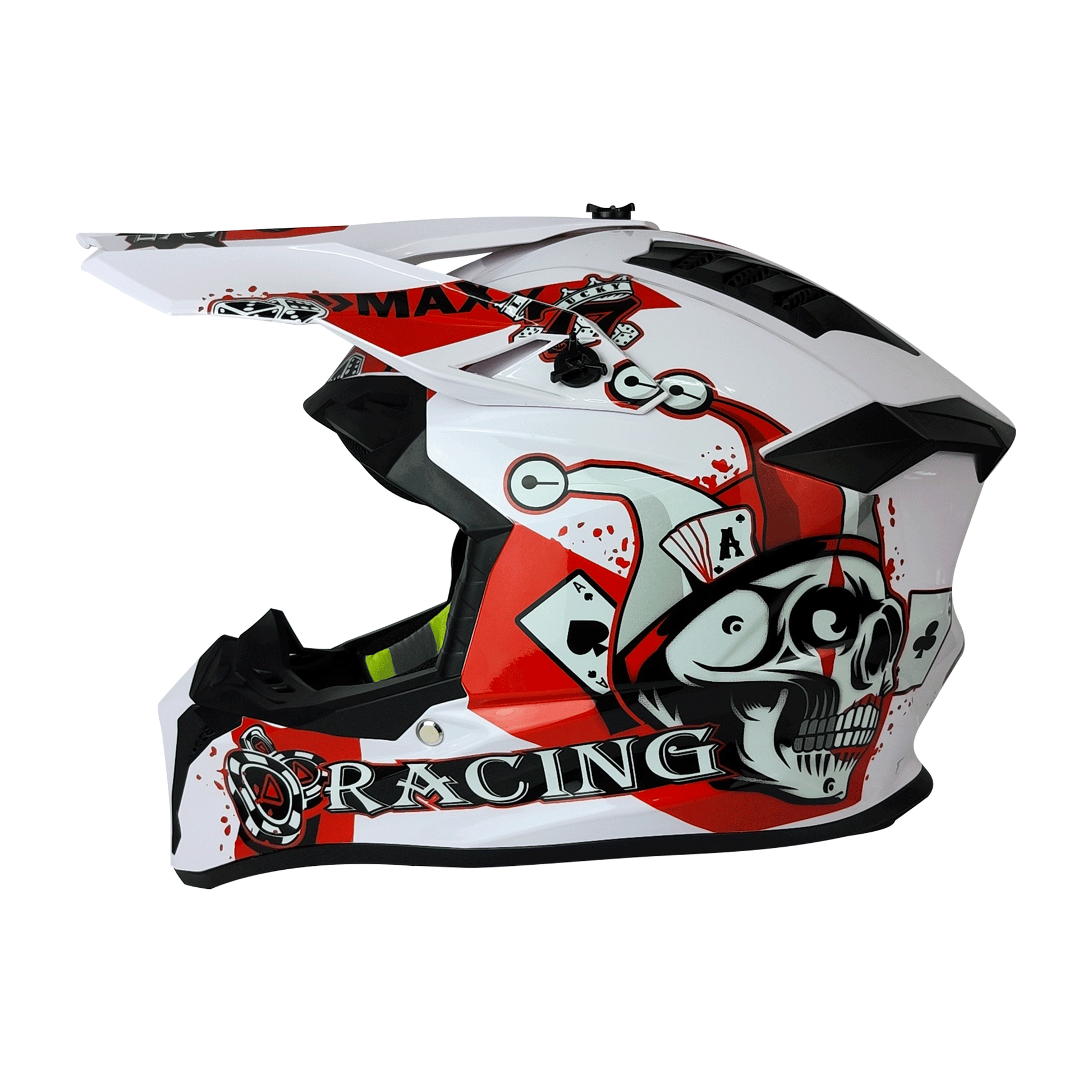 CASCO CROSS BLANCO/ROJO DOT SKULL KMS "XL" - KMMOTOSHN