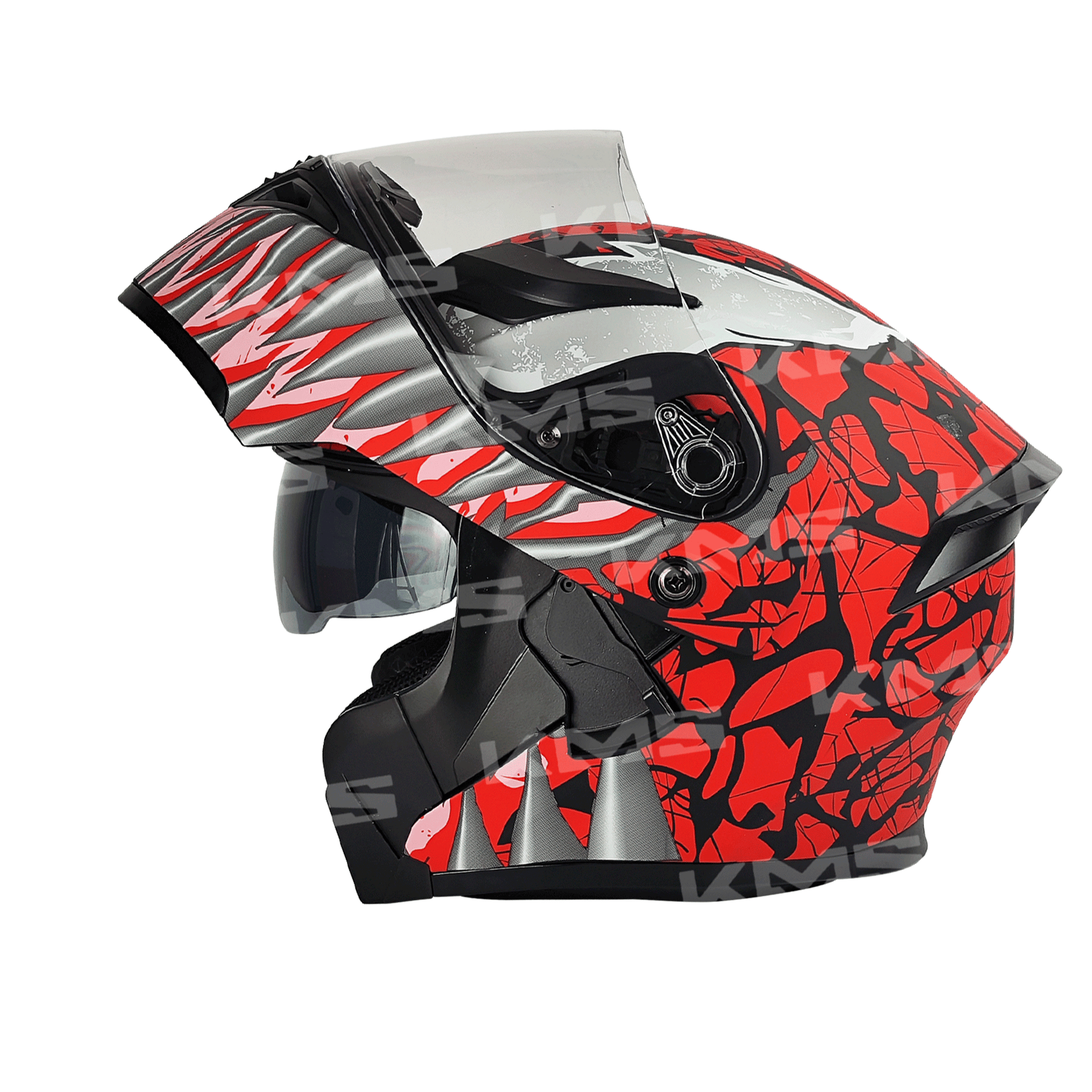 CASCO MODULAR ROJO NEGRO VENOM WLT169 DOBLE VISERA DOT HS2 KMS XXL KMMOTOSHN